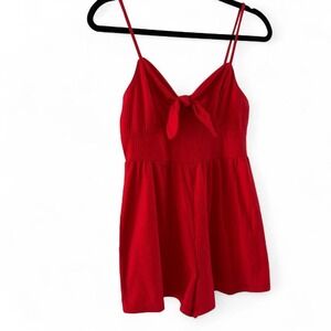 Size‎ Small Red A-line mini ribbed romper with tie front detail